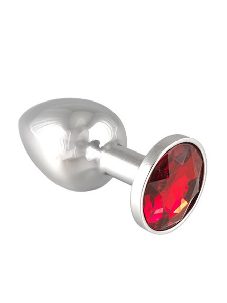 Edelstahl-Buttplug mit rotem Kristall (75g)