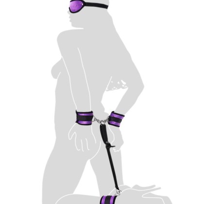 Hand-Fuß-Fessel und Augenmaske, schwarz/lila Hand-Fuß-Fessel und Augenmaske, schwarz/lila