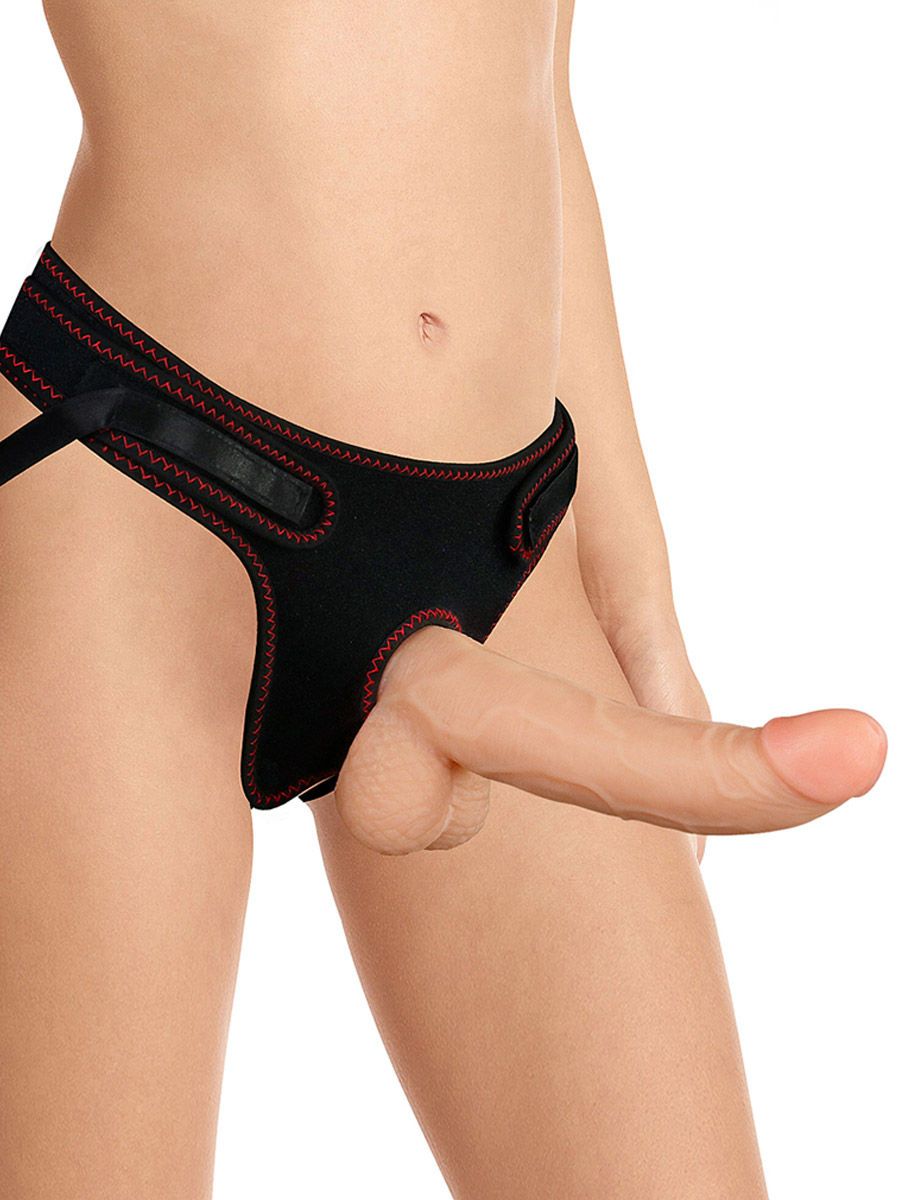 LOVE TOY Easy Strap-On Set 8,5%27%27: Harness & Dildo mit Hoden, haut/schwarz
