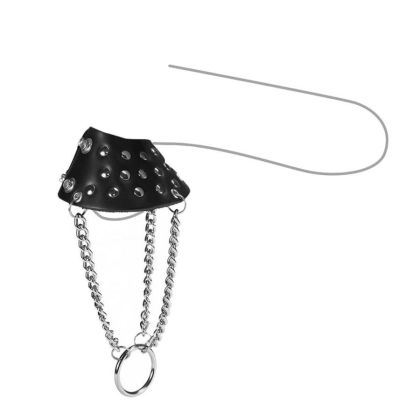 Leder-Hodenmanschette mit Innendornen + Ketten, schwarz Leder-Hodenmanschette mit Innendornen + Ketten, schwarz
