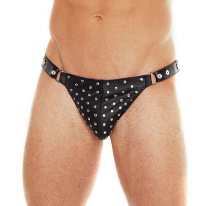 Lederstring mit Nieten, schwarz (One Size) Lederstring mit Nieten, schwarz (One Size)