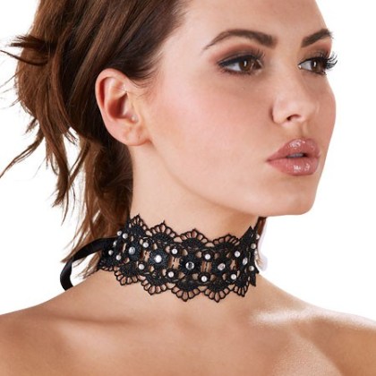 Spitzenhalsband mit Strass, schwarz Spitzenhalsband mit Strass, schwarz