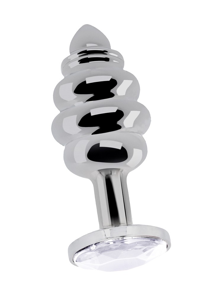 Rich R13: Analplug gerippt mit Kristall, silber (25mm)