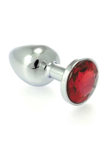 Edelstahl-Buttplug mit rotem Kristall (145g)