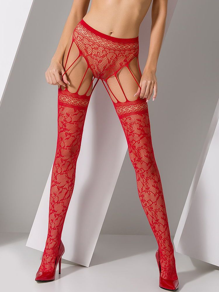 Passion: Straps-Strumpfhose S003, rot (One Size)