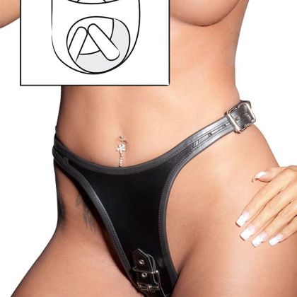 Lederstring mit 2 Dildos, schwarz (L/XL) Lederstring mit 2 Dildos, schwarz (L/XL)