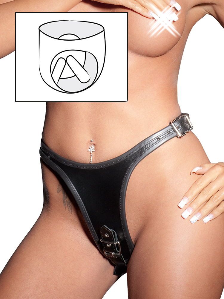 Lederstring mit 2 Dildos, schwarz (L/XL)