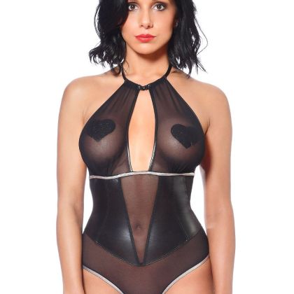 Patrice Catanzaro Amanda: Netz-Wetlook-Body, schwarz (XS) Patrice Catanzaro Amanda: Netz-Wetlook-Body, schwarz (XS)