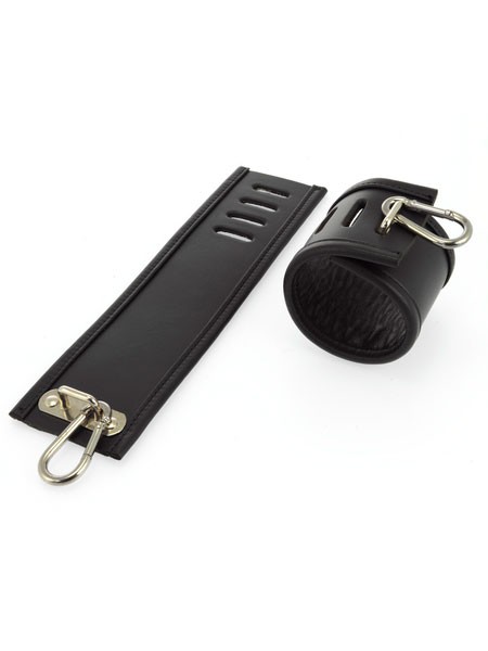 Leder-Fußfesseln mit Karabinerhaken, schwarz