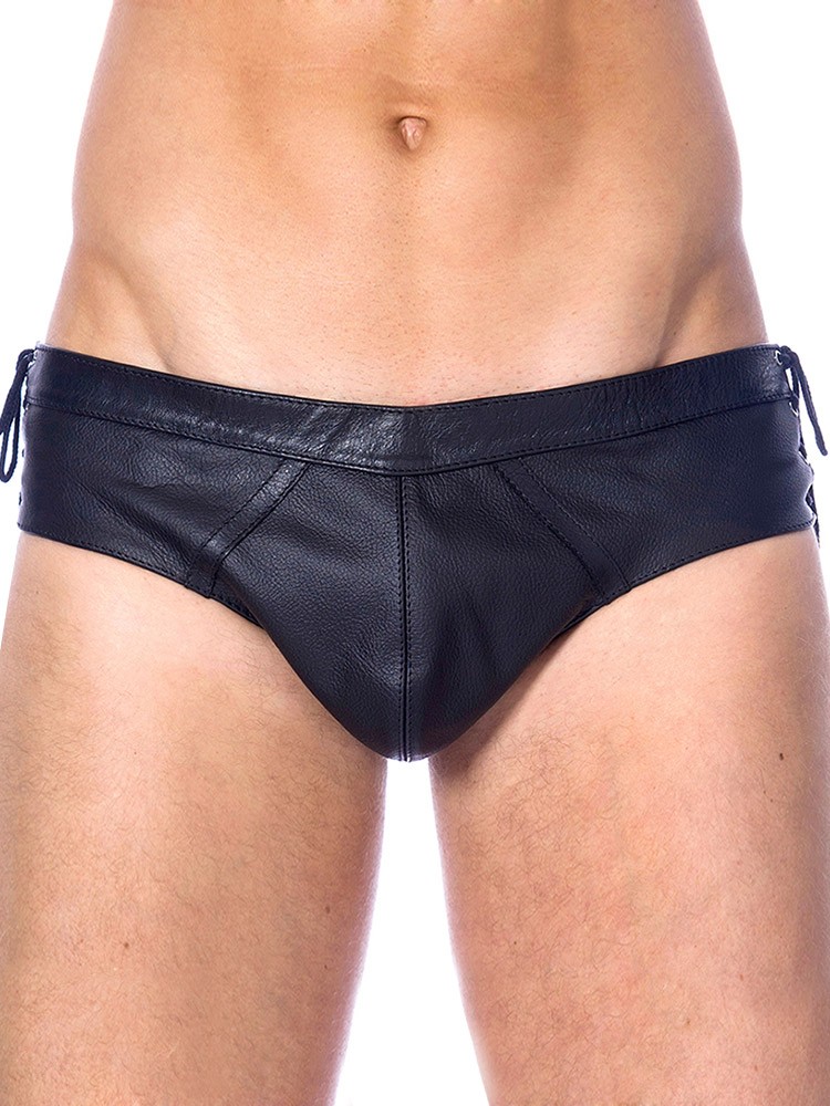 Leder-Brief mit Schnürung, schwarz (M/L)