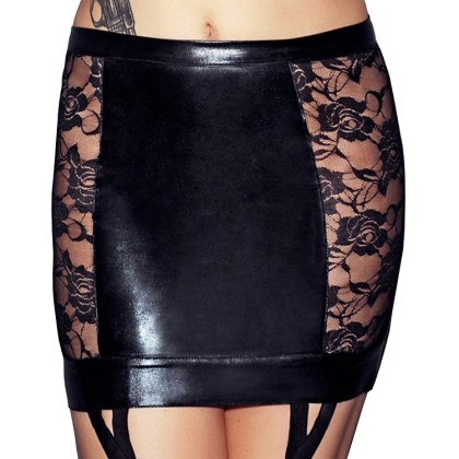 7-Heaven Lorena: Wetlook-Strapsrock, schwarz (XL) 7-Heaven Lorena: Wetlook-Strapsrock, schwarz (XL)