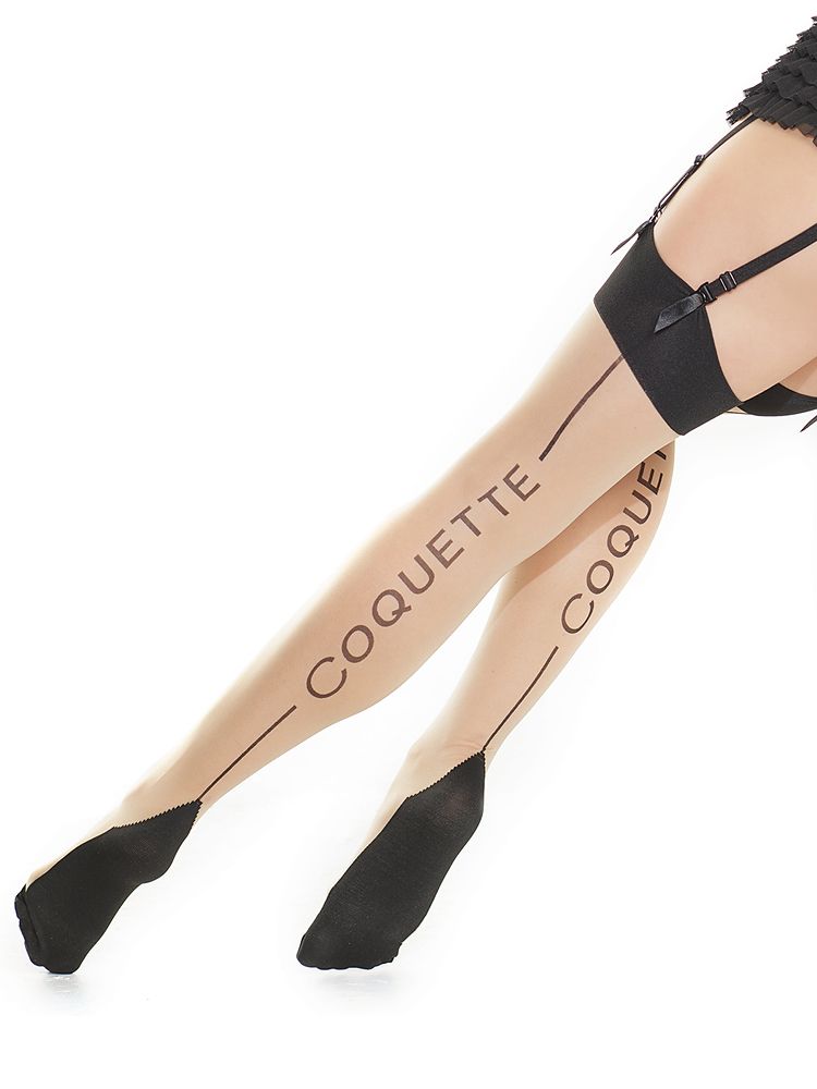 Coquette: Naht-Strapsstrümpfe, schwarz/haut (Queen Size)