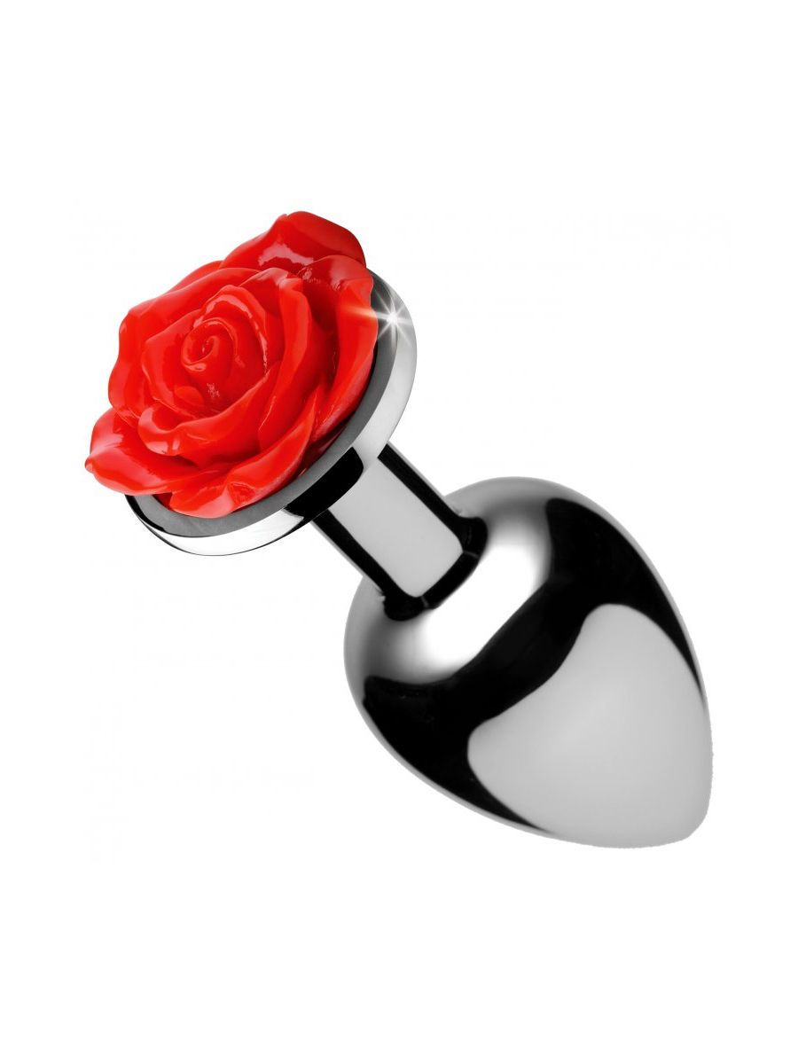 Booty Sparks Red Rose Butt Plug Medium: Rosen-Analplug, silber/rot (Medium)