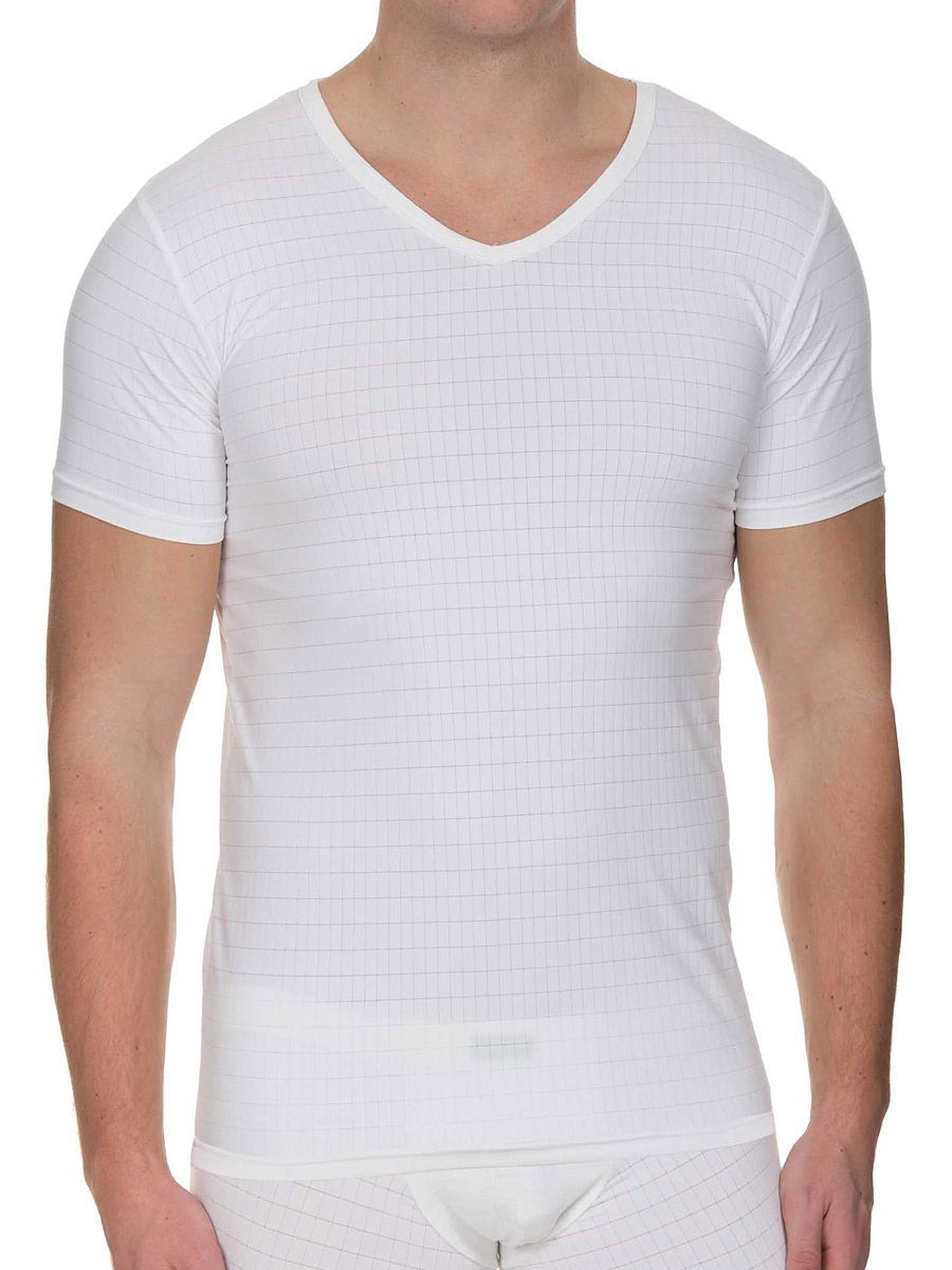 Bruno Banani Check Line 2.0: V-Neck-Shirt, weiß (M)
