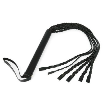 Lederpeitsche (75cm) mit 6 geflochtenen Riemen, schwarz Lederpeitsche (75cm) mit 6 geflochtenen Riemen, schwarz
