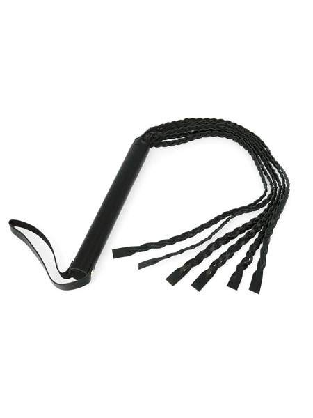 Lederpeitsche (75cm) mit 6 geflochtenen Riemen, schwarz