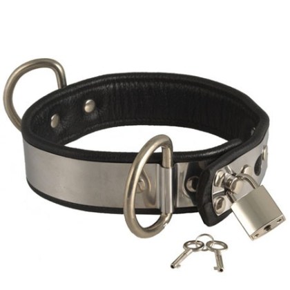 Leder-Metall-Halsfessel mit Schloss Leder-Metall-Halsfessel mit Schloss