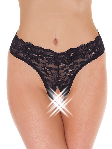 Ouvert-Spitzenstring, schwarz (One Size)