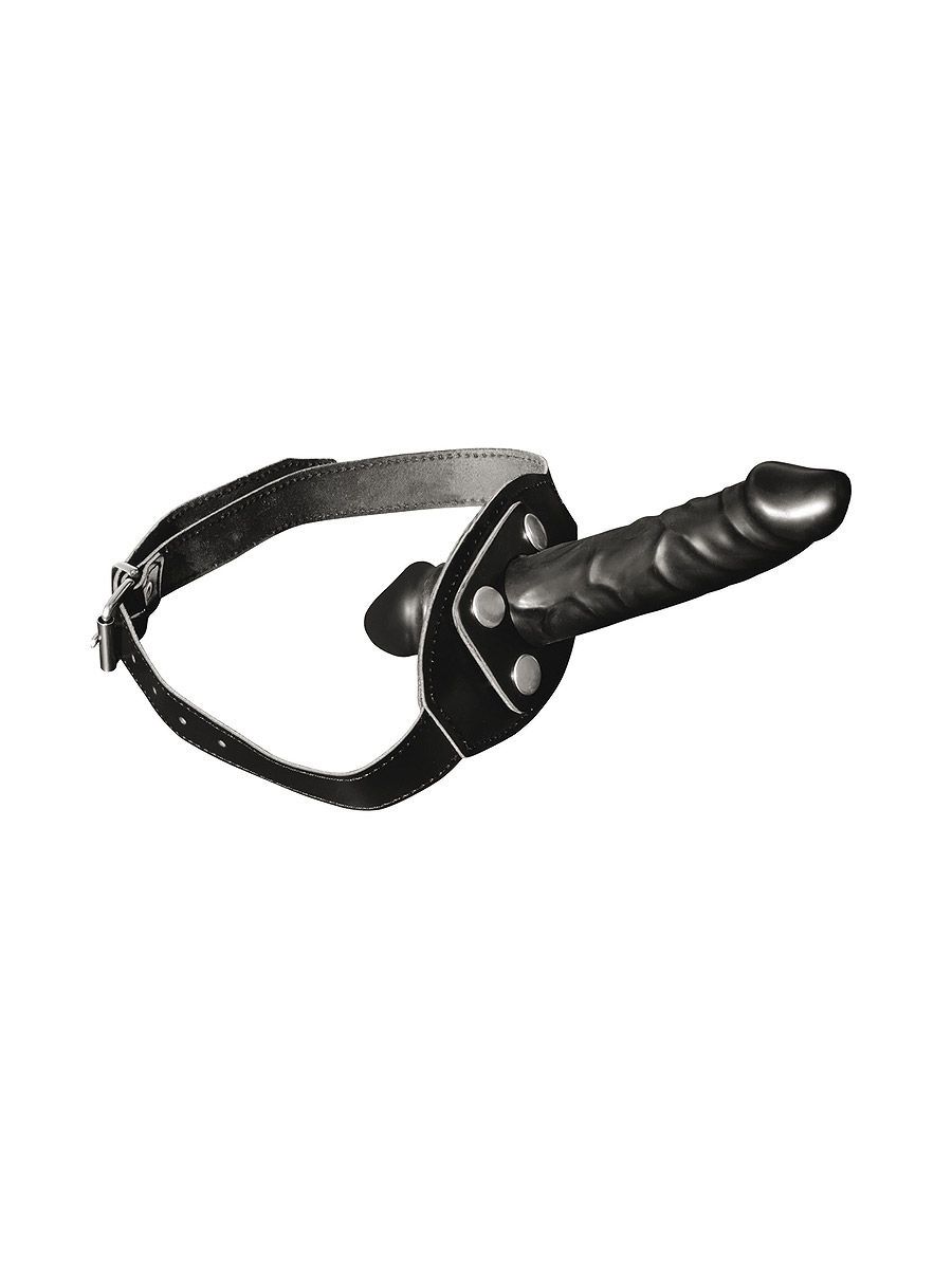 Xx-DreamsToys: Leder-Mundknebel mit Latex-Dildo, schwarz