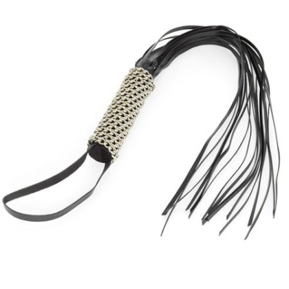 Lederpeitsche mit Kettengriff + 16 Riemen, schwarz Lederpeitsche mit Kettengriff + 16 Riemen, schwarz