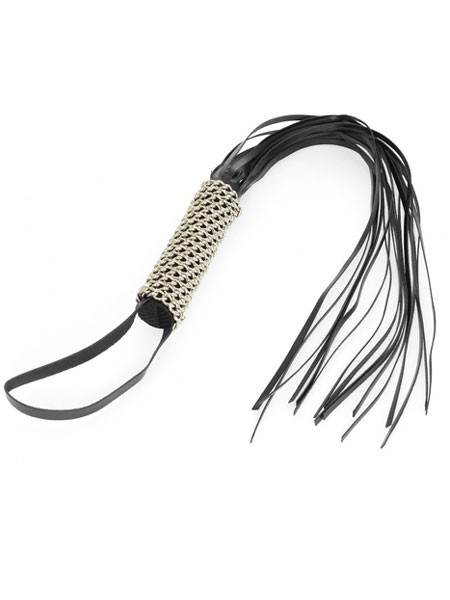 Lederpeitsche mit Kettengriff + 16 Riemen, schwarz