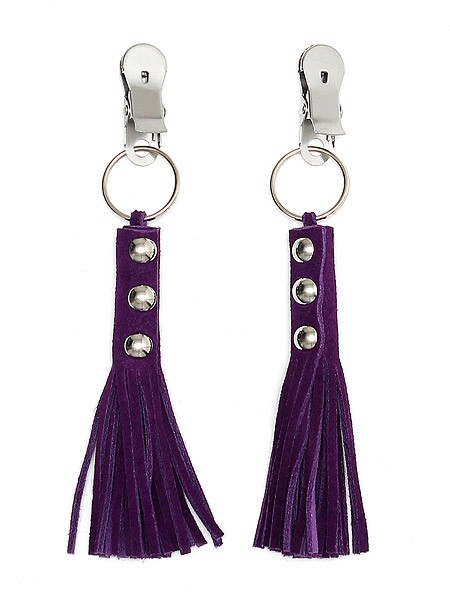 Nippelklemmen mit Velourlederfransen, violett