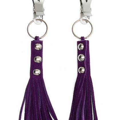 Nippelklemmen mit Velourlederfransen, violett Nippelklemmen mit Velourlederfransen, violett
