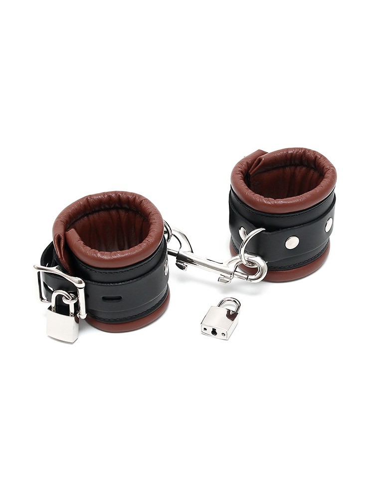 Leder-Fußfesseln gepolstert und abschließbar, braun/schwarz