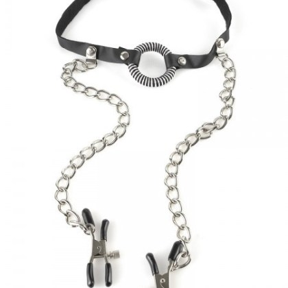 Fetish Fantasy: O-Ring-Knebel mit Nippelklemmen Fetish Fantasy: O-Ring-Knebel mit Nippelklemmen