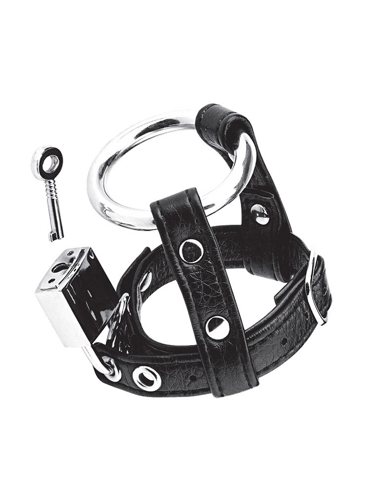 Blue Line Duo Cock and Ball Lock: Metall-Penisring mit Leder-Hodenriemen, sch...