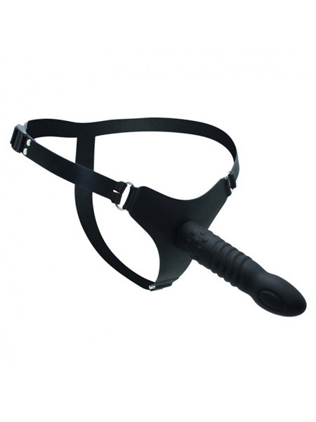 Silikon-Strap-On mit gerilltem Dildo (16cm), schwarz