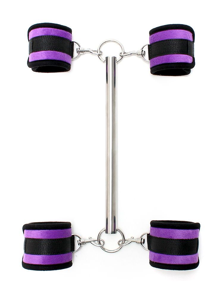 Softbondage Spreizstange mit abnehmbaren Hand- und Fußfesseln, lila/schwarz