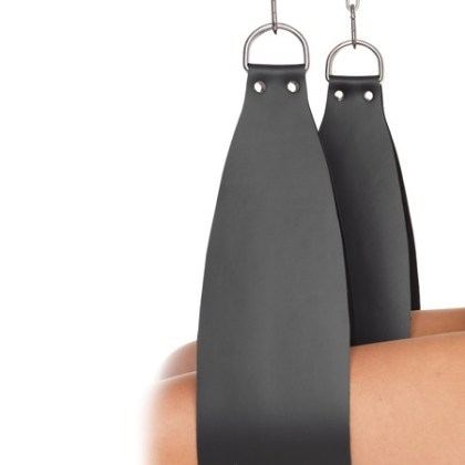 Leder-Bein-Hängefesseln mit D-Ringen, schwarz Leder-Bein-Hängefesseln mit D-Ringen, schwarz