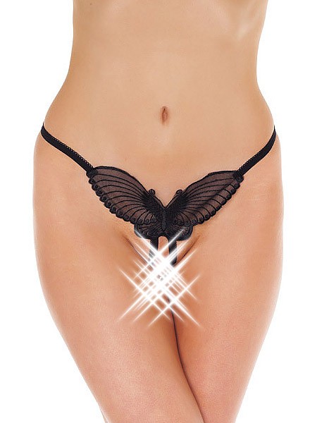 Ouvert-Tanga: Butterfly, schwarz (One Size)