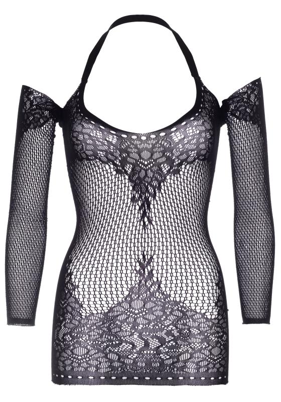 Twist-Halter-Spitzenkleid - Schwarz