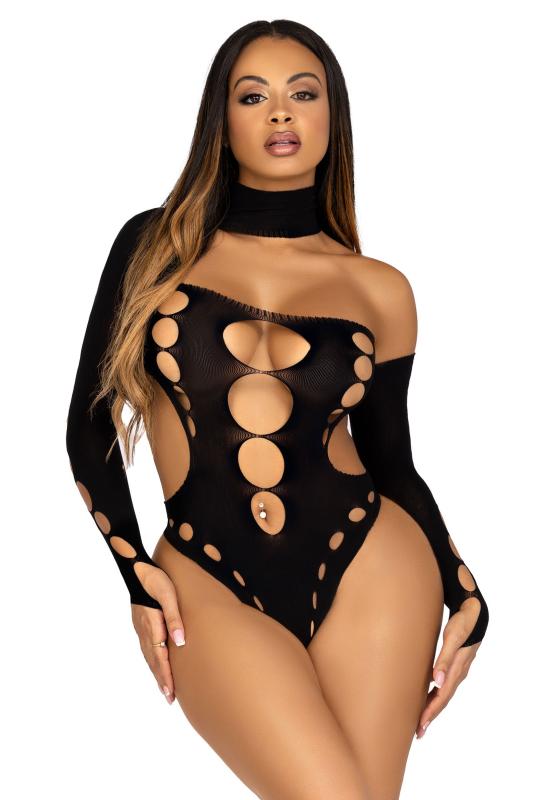 Asymmetrischer Bodysuit mit offenem Rücken - Schwarz