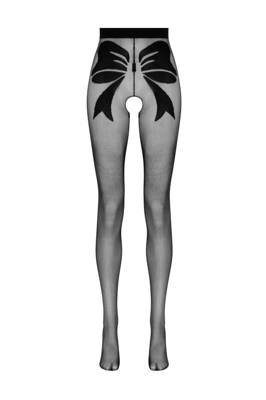 Strumpfhose mit offenem Schritt und Schleifenmuster