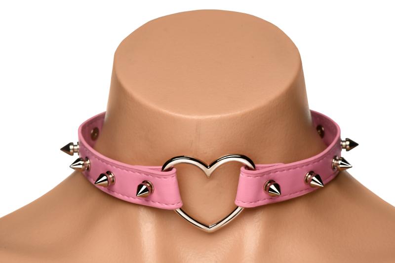 XR Brands - Spiked Heart Choker - Rosa