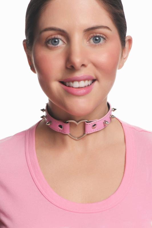 XR Brands - Spiked Heart Choker - Rosa