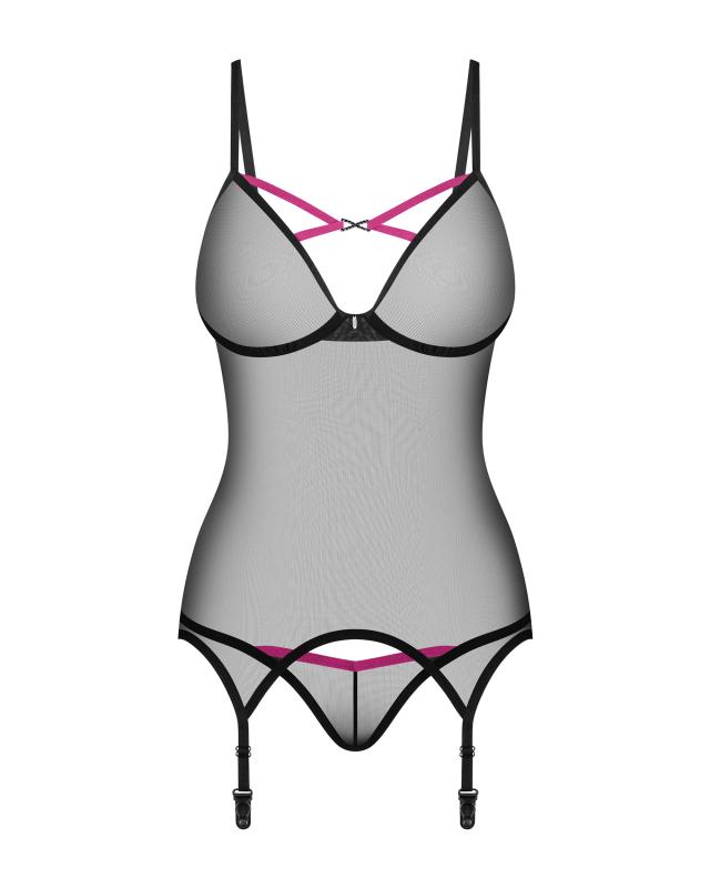 Obsessive - Novenes Korsett & String - Schwarz/Lila