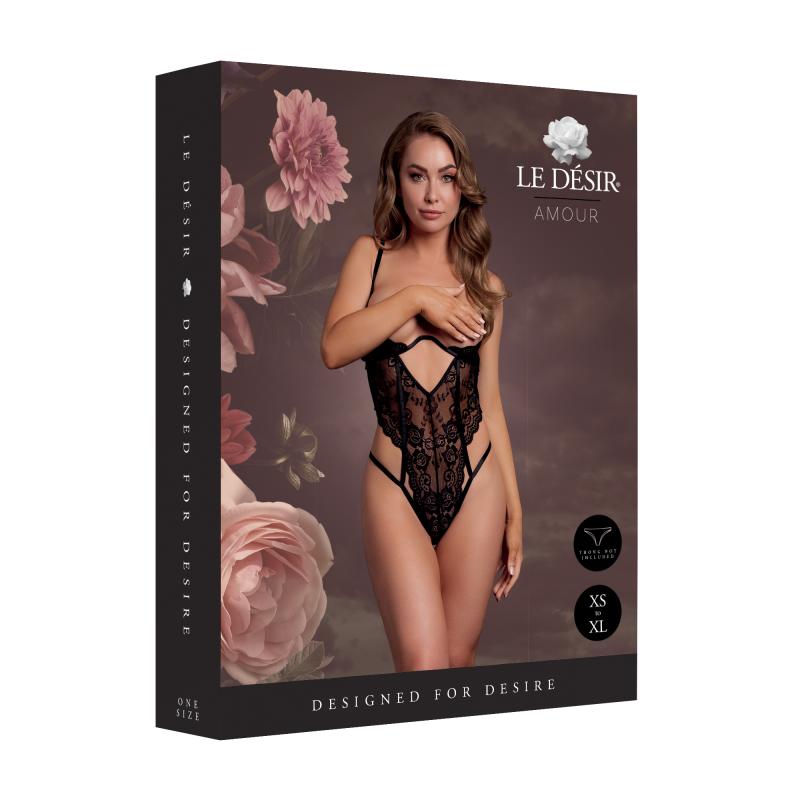 Le Désir – Spitzen-Body mit offenen Cups und Bügeln – Schwarz
