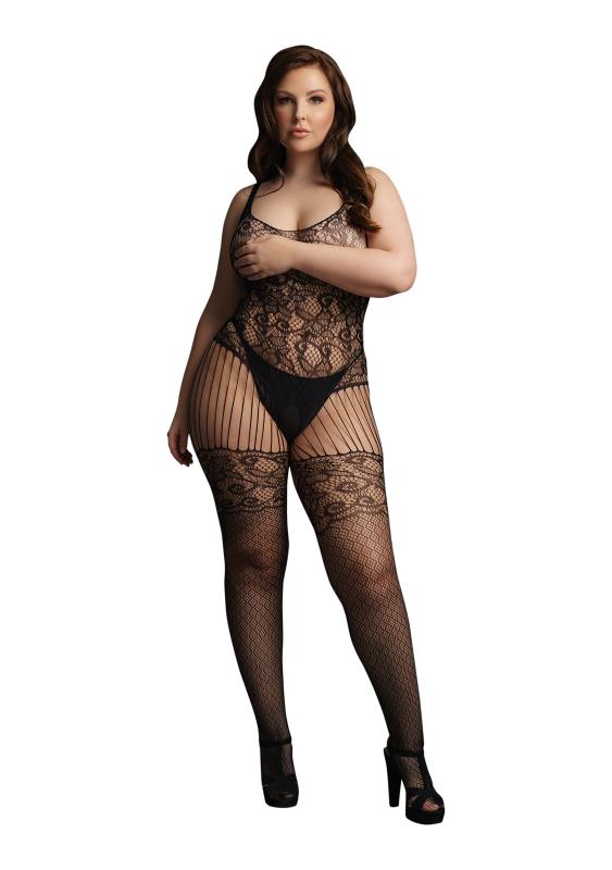 Le Desir - Spitzen- und Netz-Bodystocking - Schwarz