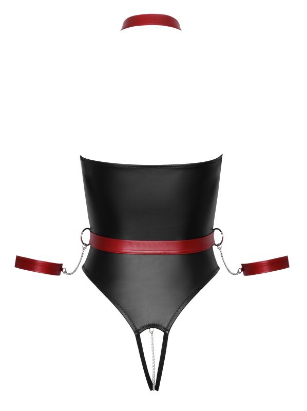 Cottelli Bondage - Stringbody mit Bondage-Details - Schwarz/Rot
