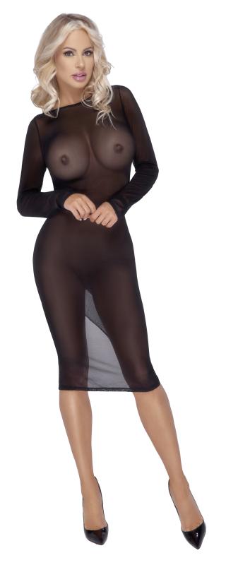 Cottelli Party - Transparentes Kleid mit langen Ärmeln - Schwarz