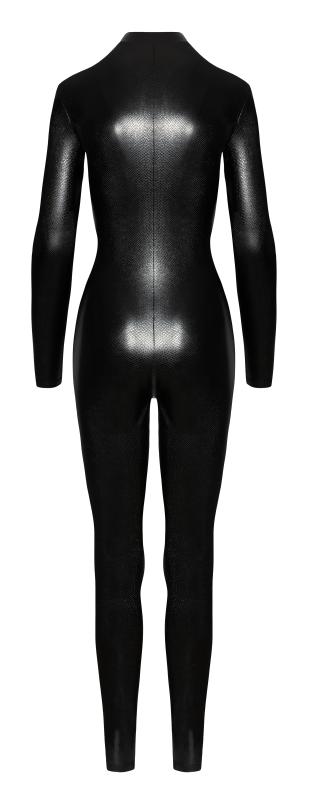Wetlook Catsuit mit Schlangenprint und Reißverschluss - schwarz