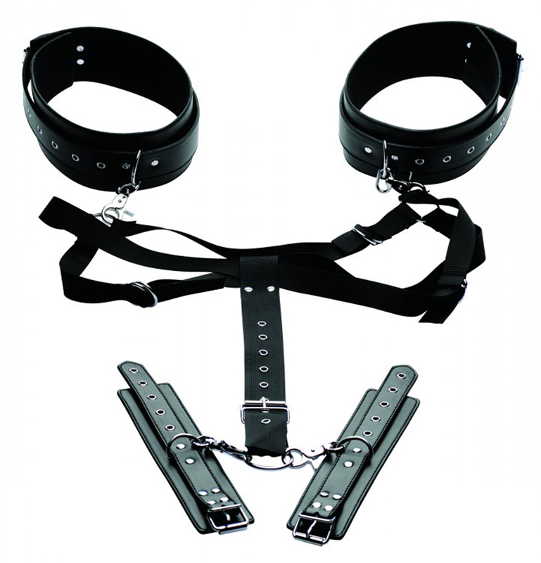 Master Series »Acquire« Oberschenkel Harness mit Handfesseln