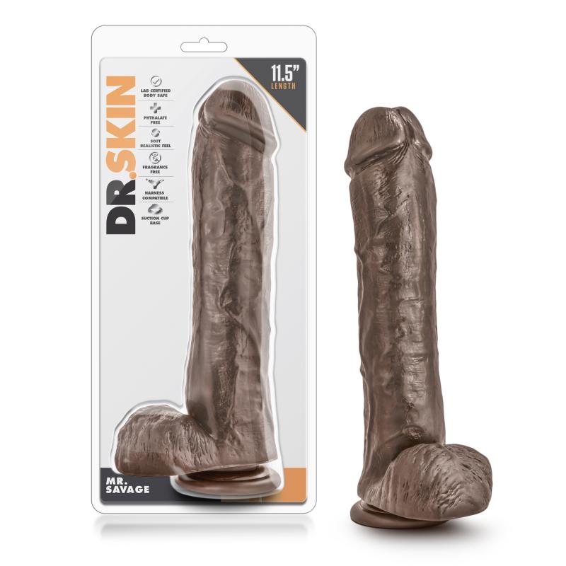 Dr. Skin »Mr. Savage« Realistischer Dildo mit Saugnapf - 29,2 cm - Schokolade