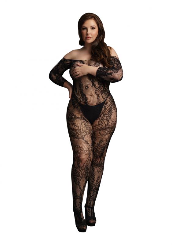 Catsuit für Kurven mit langen Ärmeln schwarz