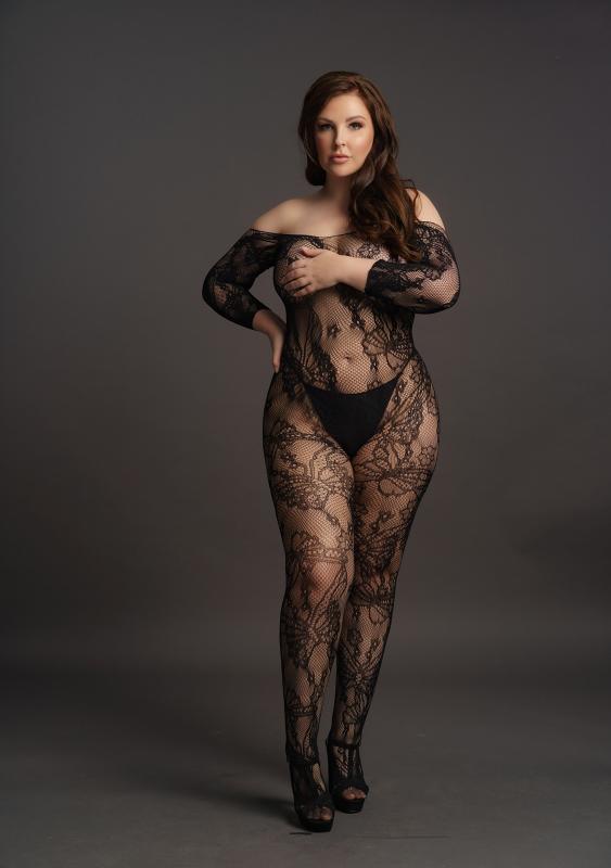 Catsuit für Kurven mit langen Ärmeln schwarz