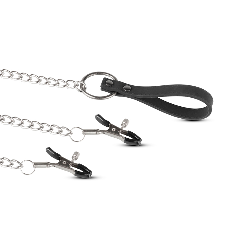 Kunstlederhalsband mit Kette und Nippelklemmen